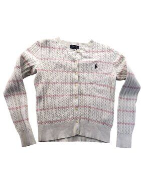 Polo Ralph Lauren Women's Cardigan Sweater Large Cable Knit Crewneck White Cozy